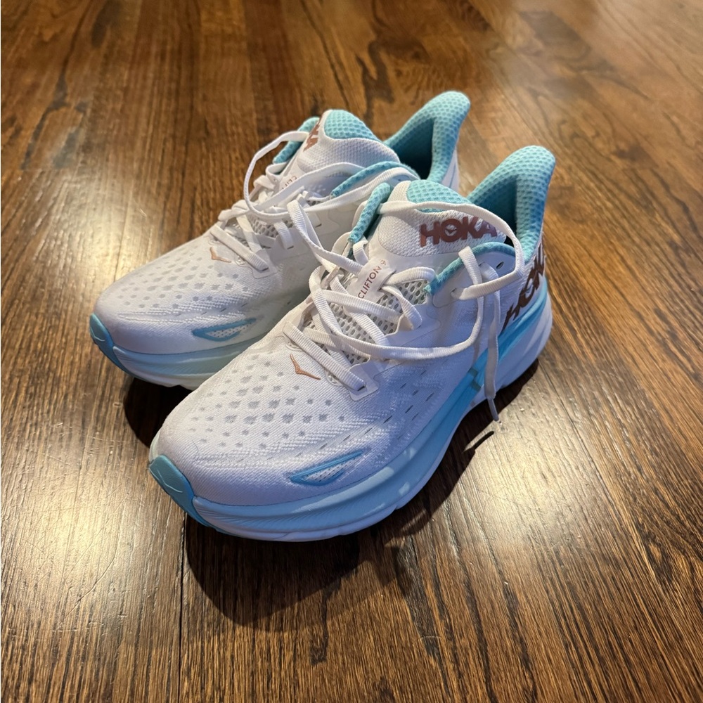 Hoka White and Blue Running Shoes